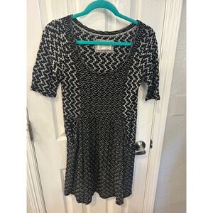 Saturday Sunday Dress Black White Mixed Pattern Knit Pocket Scoop Neck S